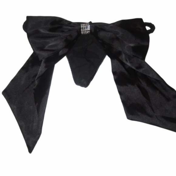 Victoria's Secret big black satin bow thong Small - Picture 2 of 3